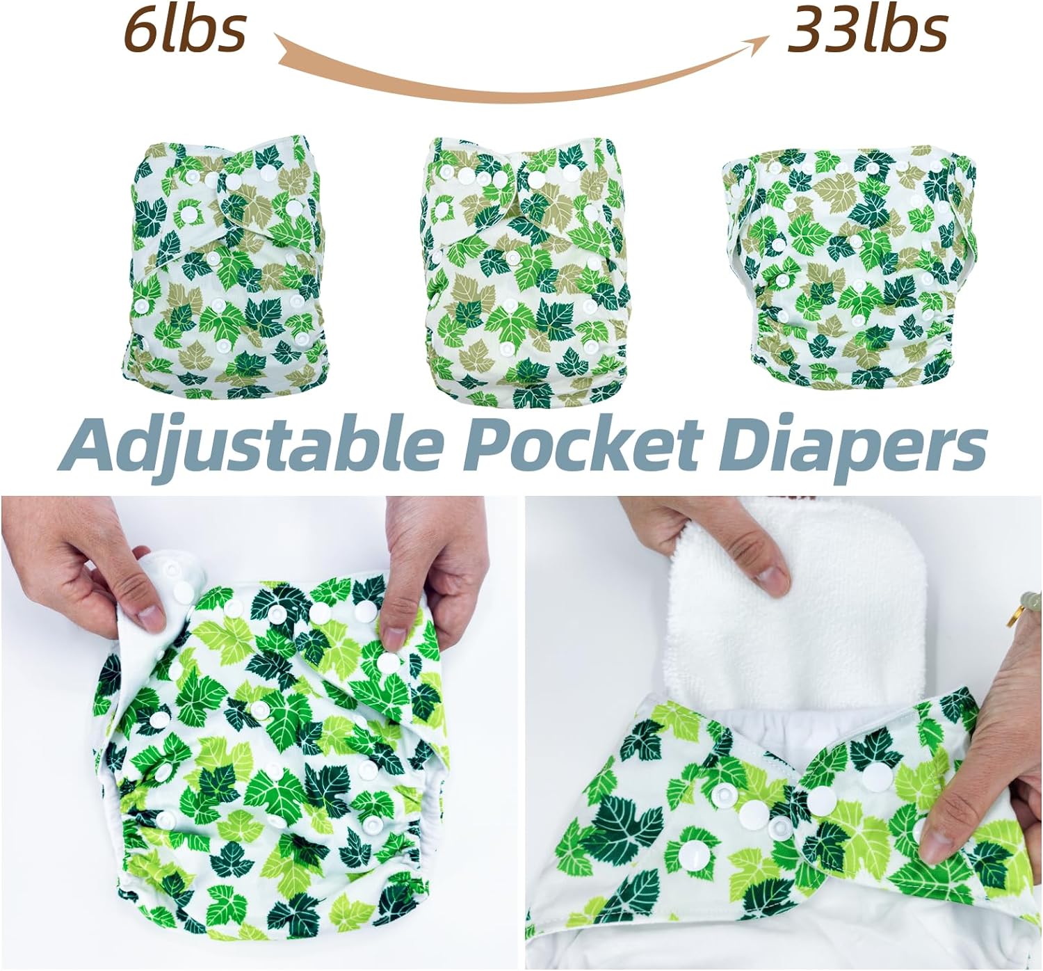 Baby Cloth Nappies Babies 10 Pack Washable Nappies Diapers 5 Cloth Diapers & 5 Reusable Nappies Inserts Adjustable Super Absorbent Pocket Nappy Infants (Gray Unicorn Flamingo Rabbit Lemon) - Image 4